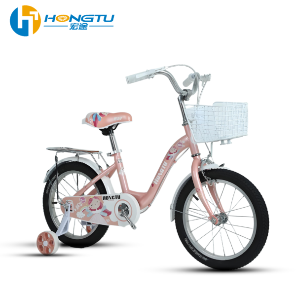 HongTu Children's Bicycle with Mudguards and Rear Seat Colorful Adjustable Seat Bicycle with Training Wheels for Girls Aged 3-8 16-GSG151 - Image 2