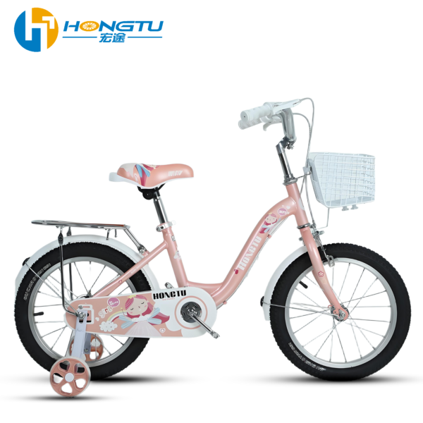 HongTu Children's Bicycle with Mudguards and Rear Seat Colorful Adjustable Seat Bicycle with Training Wheels for Girls Aged 3-8 16-GSG151 - Image 3