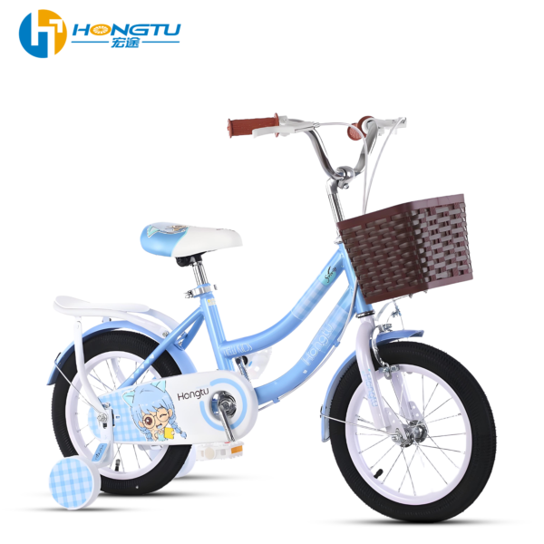 HONG TU Children's bicycle with adjustable seat suitable for girls aged 3-5 with a basket and training wheels 14-GSW953