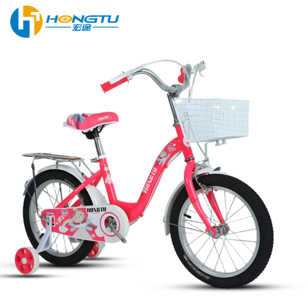 HongTu Children's Bicycle with Mudguards and Rear Seat Colorful Adjustable Seat Bicycle with Training Wheels for Girls Aged 3-8 16-GSG151 - Image 4