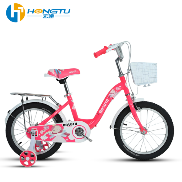 HongTu Children's Bicycle with Mudguards and Rear Seat Colorful Adjustable Seat Bicycle with Training Wheels for Girls Aged 3-8 16-GSG151 - Image 5