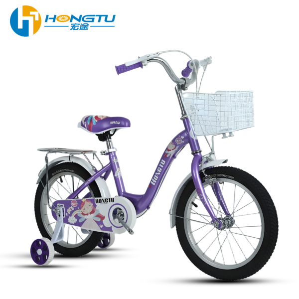 HongTu Children's Bicycle with Mudguards and Rear Seat Colorful Adjustable Seat Bicycle with Training Wheels for Girls Aged 3-8 16-GSG151 - Image 6