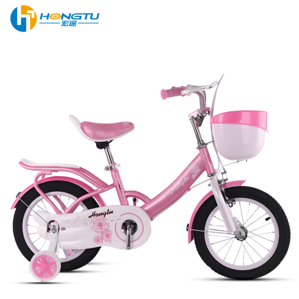 Hongtu Wholesale Children's Bicycles with Adjustable Seats, suitable for 3-5 years old girls, comes with a basket and training wheels 16-GST957