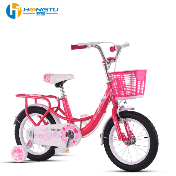 Hongtu Wholesale Children's Bicycles with Adjustable Seats, suitable for 3-5 years old girls, comes with a basket and training wheels 14-GDK955