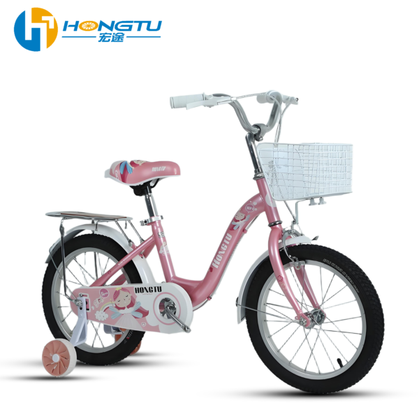 HongTu Children's Bicycle with Mudguards and Rear Seat Colorful Adjustable Seat Bicycle with Training Wheels for Girls Aged 3-8 16-GSG151