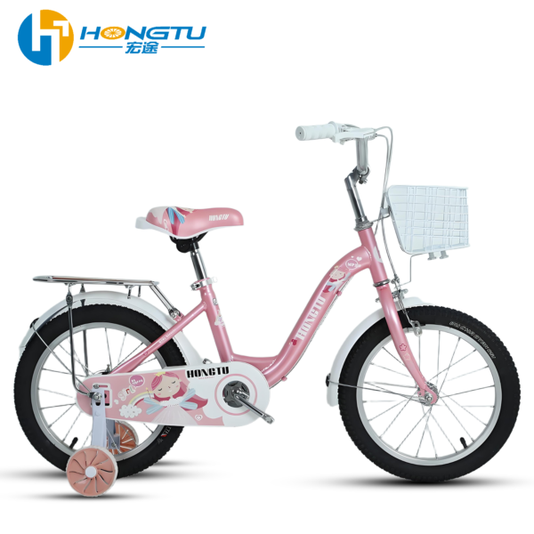 HongTu Children's Bicycle with Mudguards and Rear Seat Colorful Adjustable Seat Bicycle with Training Wheels for Girls Aged 3-8 16-GSG151 - Image 9